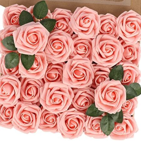 MACTING Artificial Rose Flower, 30pcs Real Touch Fake Roses Flowers for DIY Bouquets Wedding Party Baby Shower Home Decor(Light Pink)