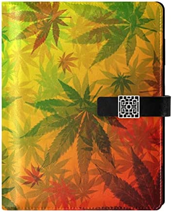 Colorful Marijuana Cannabis Leaves Magnetic Clasp PU Synthetic Leather Binder Notebook Diary with Pockets & Pen Holder Loop, Stylish Pattern Journal for Men Women
