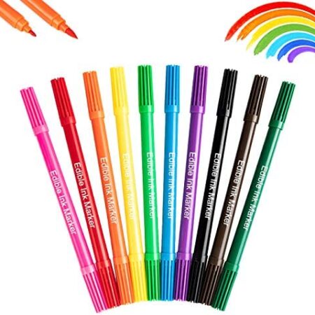 Food Coloring Pens Edible Markers 10Pcs Fine and Thick Tip Food Grade Gourmet Writers for DIY Fondant,Cakes, Cookies, Frosting, Easter Eggs Baking Decorating Painting Drawing Writing 10 Colors1