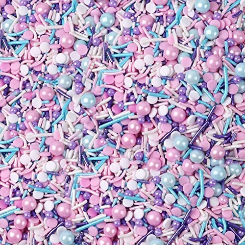 LEBERY 8.4 Oz Pastel Sprinkles, White Pink Purple Blue Sprinkles, Edible Cake Cupcake Sprinkle, Dessert Cookie Candy Sprinkle, Unicorn Mermaid Sprinkle, Sprinkle Mix, Sprinkle Jimmies for Baking