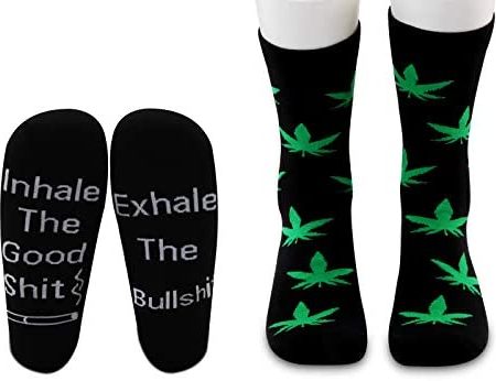 MBMSO Marijuana Weed Socks 2 Pairs Inhale the Good Exhale the Bullshit Socks Marijuana Gifts Funny Stoner Gifts