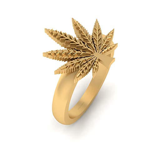 Solid 14k Yellow Gold Marijuana Leaf Wedding Ring Cannabis Leaf Ring Marijuana Jewelry